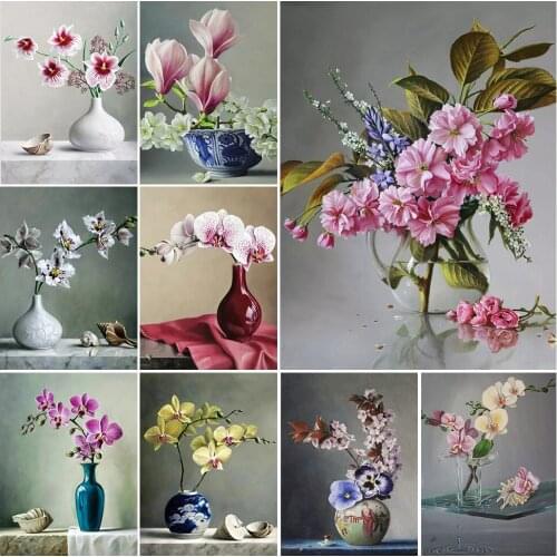 5D DIY Diamond Painting Flowers Cross Stitch Diamond Embroidery Vase Mosaic Picture Rhinestones Orchid Art Hobby Home Decor