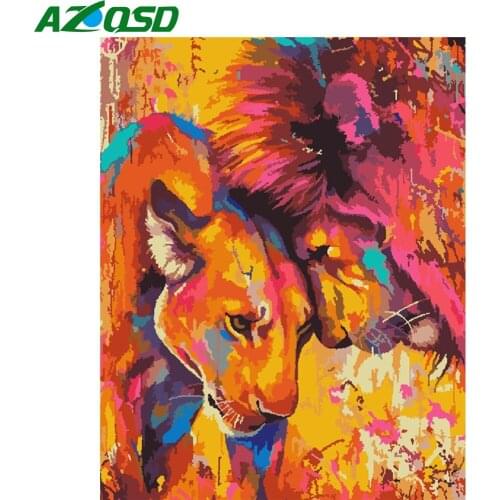 AZQSD Oil Painting By Numbers Lion Decor For Home Unframe DIY Coloring By Numbers Animal Drawing On Canvas Handmade Gift