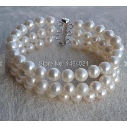 Wholesale Pearl Bracelet - White Color 7.5inches 7-8mm Genuine Freshwater Pearl Bracelet Wedding Jewelry - Free Shipping