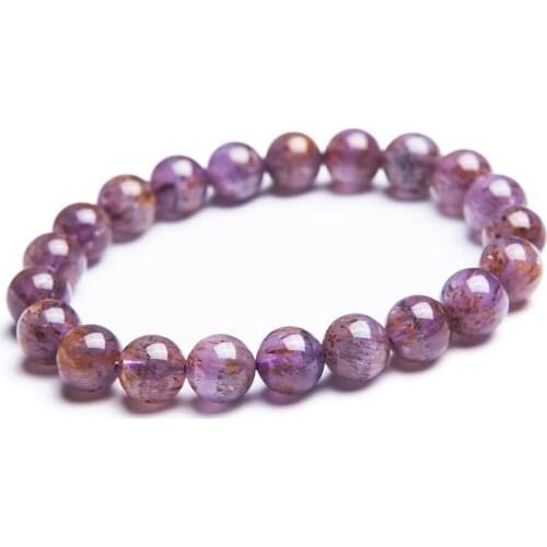 9mm Genuine Purple Gold Cacoxenite Natural Rutilated Quartz Bracelets For Women Female Stretch Crystal Round Bead Bracelet