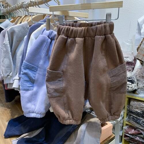 Toddler Boys Pants Autumn Winter Thicken Plus Velvet Casual Trousers for Boy Elastic Waist Loose Children Sweatpants 2-6 Years