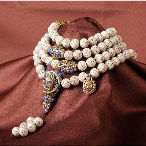 8mm Star Moon Bodhi 108 Prayer Beads Charm Bracelet Natural Materials