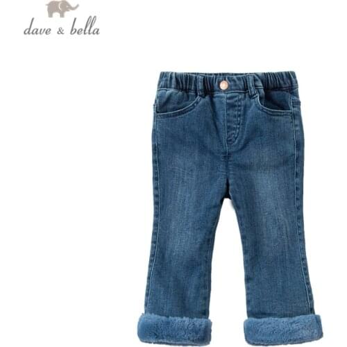 DBZ16365 dave bella winter baby girls fashion cartoon pockets pants children full length kids pants infant toddler trousers