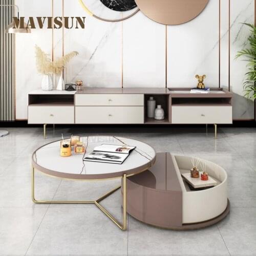 Rock Board Coffee Table Simple Modern Small Apartment Round Tea Table And TV Cabinet Combination Creative Nordic Home Furniture