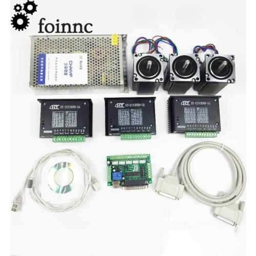CNC Mach3 USB kit, 1pcs 5Axis Interface Board+3pcs Stepper Motor Driver+3pcs Nema23 2.2Nm Stepper Motor+1pcs 350W Power Supply