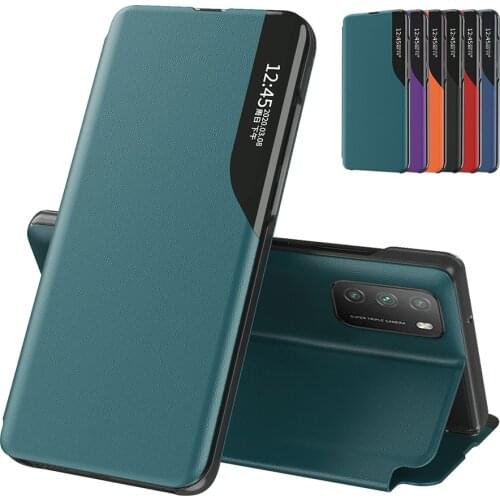 Xaomi Poco m3 Leather Case Solid Plain For Xiaomi Poco x3 Pocophone x3 x 3 pocox3 Intelligent Flip Case Cover View Window