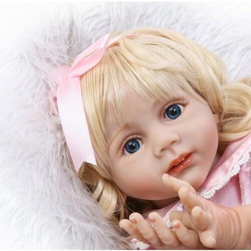 Bebe Reborn Blonde and Blue-eyed Girl Dolls 60 Cm Handmade Realistic Soft Silicone Baby Kids Birthday Toys Beautiful Baby