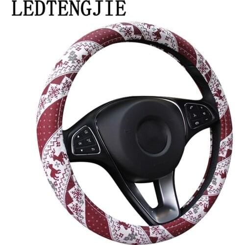 LEDTENGJIE 37-38CM Summer Linen Steering Wheel Cover Christmas Gift Car Steering Wheel Four Seasons GM Accessories