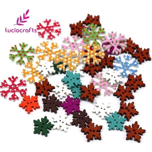 Lucia crafts 12pcs 17mm/18mm/25mm 2-Holes Christmas Snowflake Wooden Buttons Sewing Scrapbook DIY Decoration E0119