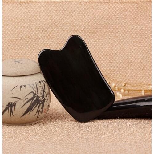 Natural Black Buffalo horn SPA Scraping Plate Body Massager Chinese Traditional Acupuncture Massage Face GuaSha Scraper Board