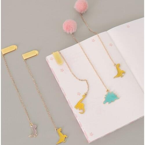 Metal Bookmark Dinosaur Paperclip Cute Shape Hair Ball Pendant Decoration DIY Book Marks for Book Page Folder School Supplies