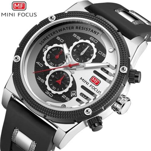 MINI FOCUS New Fashion Brand Men Quartz Watch Top Luxury Chronograph Man Waterproof Silicone Strap Watches Relogio Masculino