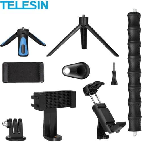 TELESIN Mini Tripod Adapter Magic Arm Phone Remote Shutter Release Clip Holder With 1/4 Screw For GoPro Insta360 Osmo Action