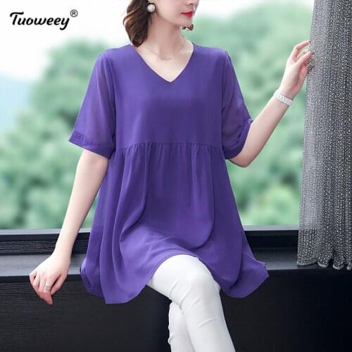 Fashion Women Tops And Blouses 2021 short Sleeve Chiffon Blouse Shirt Women Top Female V-neck OL Blouse Blusa Feminina