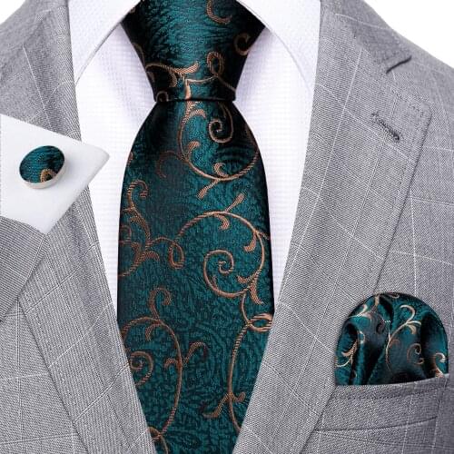 Fashion Green Floral Men Tie Set 8.5cm Silk Jacquard Neckties Wedding Business Handkerchief Cufflink Tie Barry.Wang FA-5283