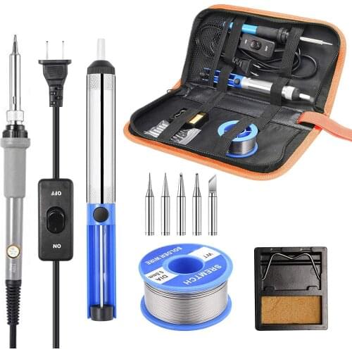 Soldering iron kit adjustable temperature 220V 60W solder welding tools Ceramic heater soldering tips Desoldering Pump