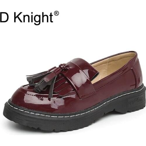 New Vintage England Style Patent Loafers For Women Ladies Casual Slip-on Tassel Decoration Loafer Shoes Fashion Patent Oxfords