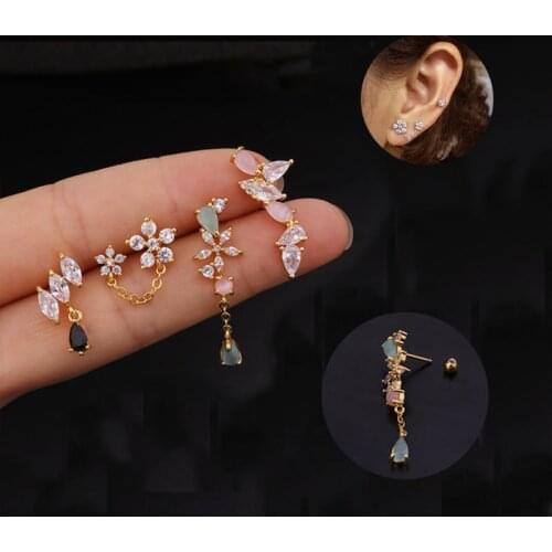 New Korea Style Flower Ear Piercing Cartilage Helix Cartilage Earring Tiny Tragus Helix Tragus Earring Piercing Jewellery Gift