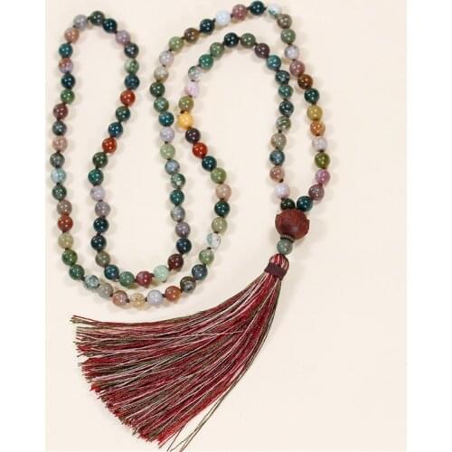 108 Mala Meditation Necklace Indian Agates Beaded Necklace BOHO multi color Tassel Necklace Yoga Handmade Jewelry Dropshipping