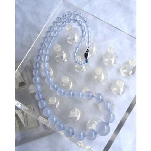 Free Shipping Natural Blue Chalcedony Round Beads Necklace Women Jewelry accessories weddings parties birthday gift