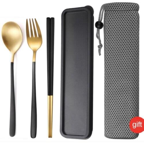 Chopstick spoon set portable wind cute stainless steel fork three-piece set student single-pack tableware box travel cutlery set