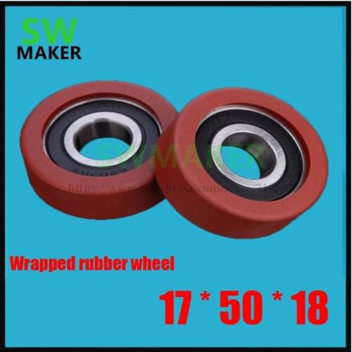 17*50*18mm bearing rubber wheel, polyurethane bearing, 6203 pack rubber bearing pulley, PU wheel roller, rubber wheel