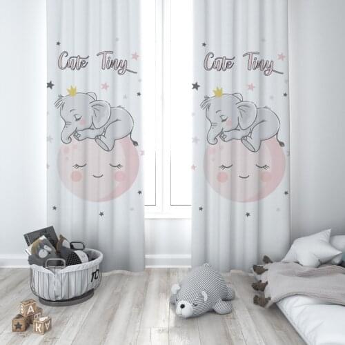 Curtains Children 3D Printed Decorative Items Home Childrens Room Sleeping Elephant Moon Model 039