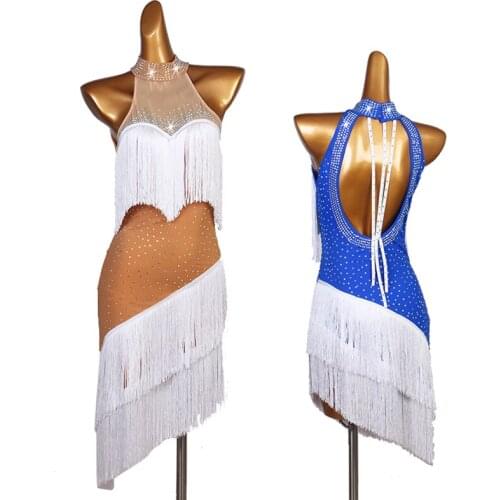 Latin Dance Costumes Adult/Child Women Tassel Rhinestone Practice Dress Professional Rumba Cha Cha Performance Clothes DQL3983