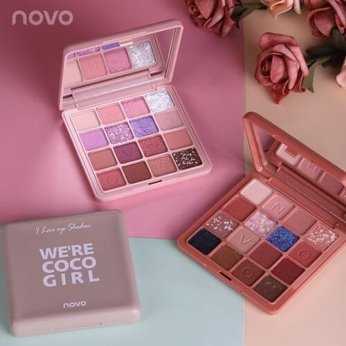 NOVO Eye Shadow Natural Eyes Makeup 16 Colors Eyeshadow Palette Cosmetics Diamond Glitter Shiny Matte Long-lasting Waterproof