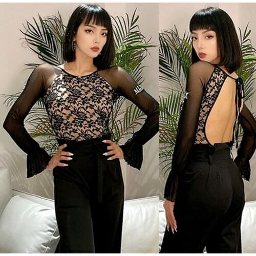 Latin Dance Leotard Practice Wear Ballroom Sexy Backless Lace Performance Clothes Rumba Samba Performanc Stage Costume YS1849