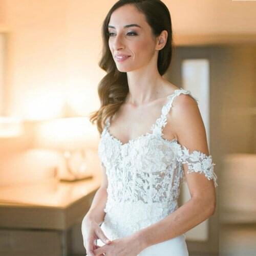 Gorgeous Mermaid Wedding Dress Spaghetti Straps Off The Shoulder Appliques Illusion Wedding Dresses Custom Made