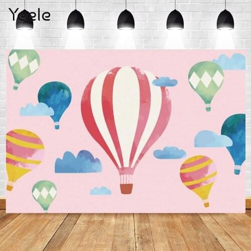 Yeele Pink Hot Air Balloon Sky Cloud Newborn Baby Birthday Backdrop Vinyl Photography Background For Photo Studio Photocall Prop