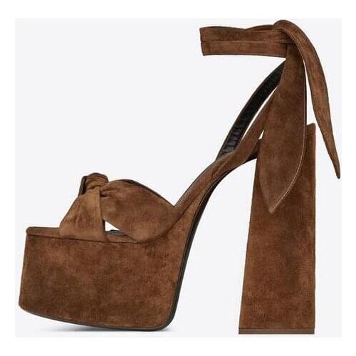 Summer Thick Heels Women Sandals Sexy Peep Toe Platform Lace-up Woman Shoes Ankle Strap Bowknot Summer Heels Plus Size 42