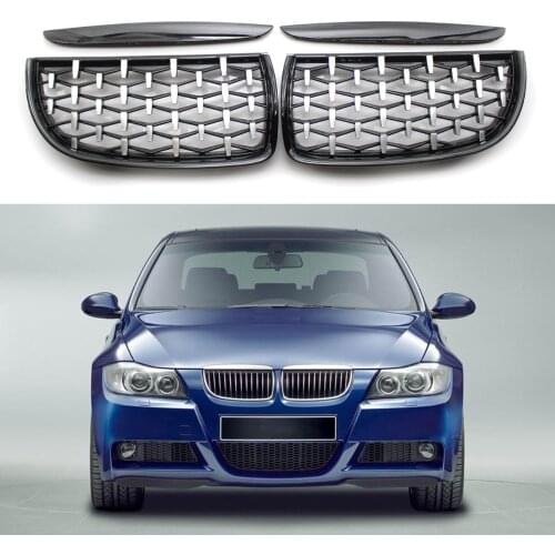 1 Pair Car Diamond Grill Front Bumper Kidney Grill Replacement Meteor Styling Racing Grille For BMW E90 3-Series E91 2005-2008