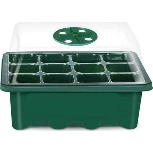 12 Hole Seedling Tray Seed Starter Tray Greenhouse Grow Trays Humidity Adjustable Plant Starter Kit With Dome And Base Green