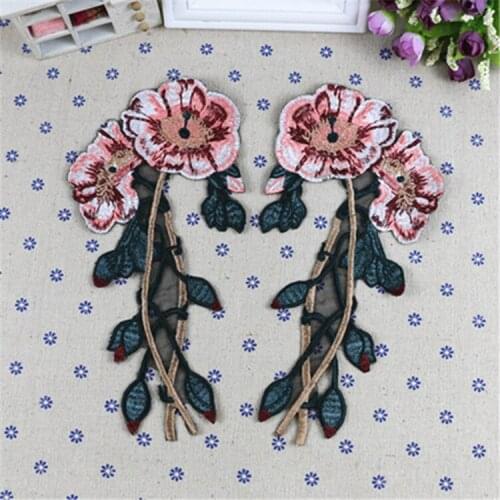 2 pairs pink Flower Embroidered Applique patches for clothing parches termoadhesivos para ropa apliques de roupa