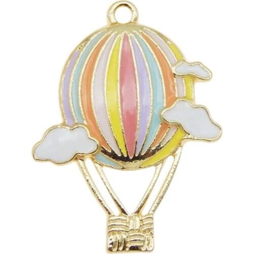 Julie Wang 2PCS Enamel Hot Air Balloon Charms Cloud Colorful Alloy Gold Tone Necklace Bracelet Jewelry Making Accessory