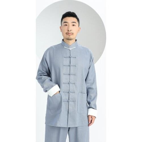 2021 100% Linen Kung Fu Tai Chi Uniform Traditional Chinese Clothing Wing Chun Uniform Long Sleeved Free Shipping 6 Colors