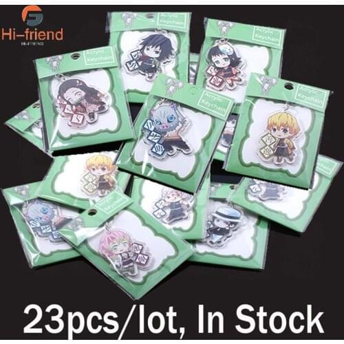23Pcs Anime Demon Slayer Acrylic Keychain Kamado Tanjirou Agatsuma Zenitsu Cartoon Character Cute Key Ring School Rewards Gift