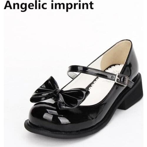 Angelic imprint woman mori girl lolita cosplay shoes lady low heels pumps sandals women princess dress single shoe bowtie 34-47