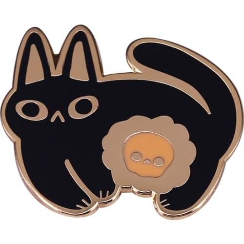 Black Cat with Skull Flower Pin Brooch Cute spooky all year round not just for Halloween