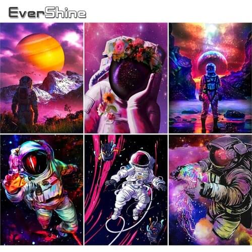 EverShine Diamond Painting Full Drill Square Outer Space Diamond Embroidery Astronaut Mosaic Rhinestones Cross Stitch Home Decor