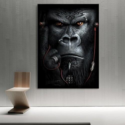 Apes and Monkeys Listening to Music Wall Art Posters And Prints Abstract Animals Canvas Paintings Nordic Picture For Living Room