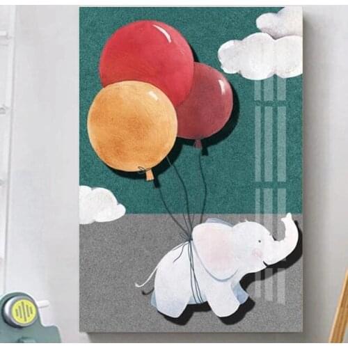 Elephant Balloon Animal Canvas Painting Nursery Child Poster Art Print Cartoon Wall Picture Nordic Kid Baby Bedroom Decoration