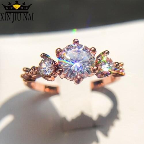 Classic 0.5ct CZ Wedding Finger Austrian Diamond Ring Rose Gold Color Rings With Zircon Crystal 3mm Width Fashion Ring Jewelry