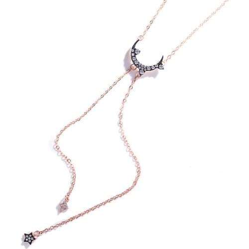 KOFSAC New Fashion Rose Gold 925 Silver Necklaces For Women Party Jewelry Star Moon Zircon Pendant Necklace Starry Accessories