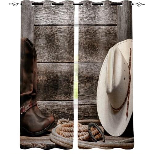 Western Cowboy Style Straw Hat Blackout Curtains For Living Room Window Curtains For Bedroom Kitchen Curtains Drapes Blinds