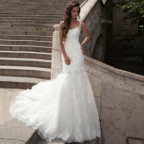 Lace Mermaid Wedding Dresses V Neck Bridal Wedding Gown Lace Appliques Backless Illusion Robe De Mariée Vestido De Noiva