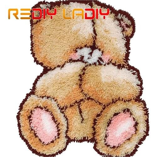 Latch Hook Rug Kits Crocheting Carpet Rug Shy Teddy Girl Acrylic Yarn Pre-Printed Canvas Cushion Mat Crochet Tapestry Sofa Decor