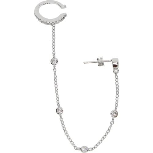 Hot Selling 100% 925 Sterling Silver Cute Dazzling CZ circle long chain cuff fashion fine jewelry luxury earring cuffs